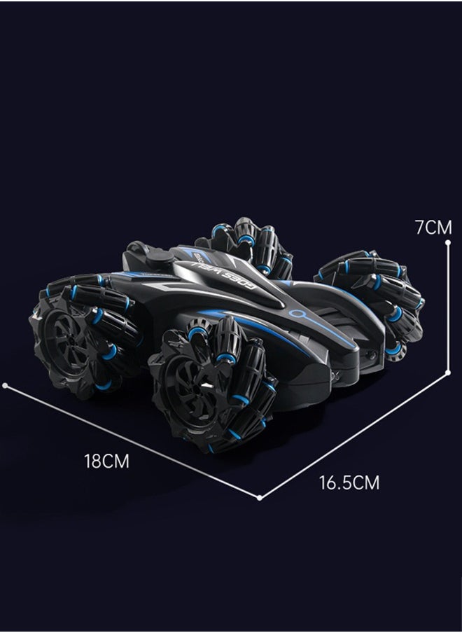HaveDream Double sided stunt remote control car four-wheel drive double spray light music 2.4G four-wheel drive off-road gesture induction toy blue  - Image 4