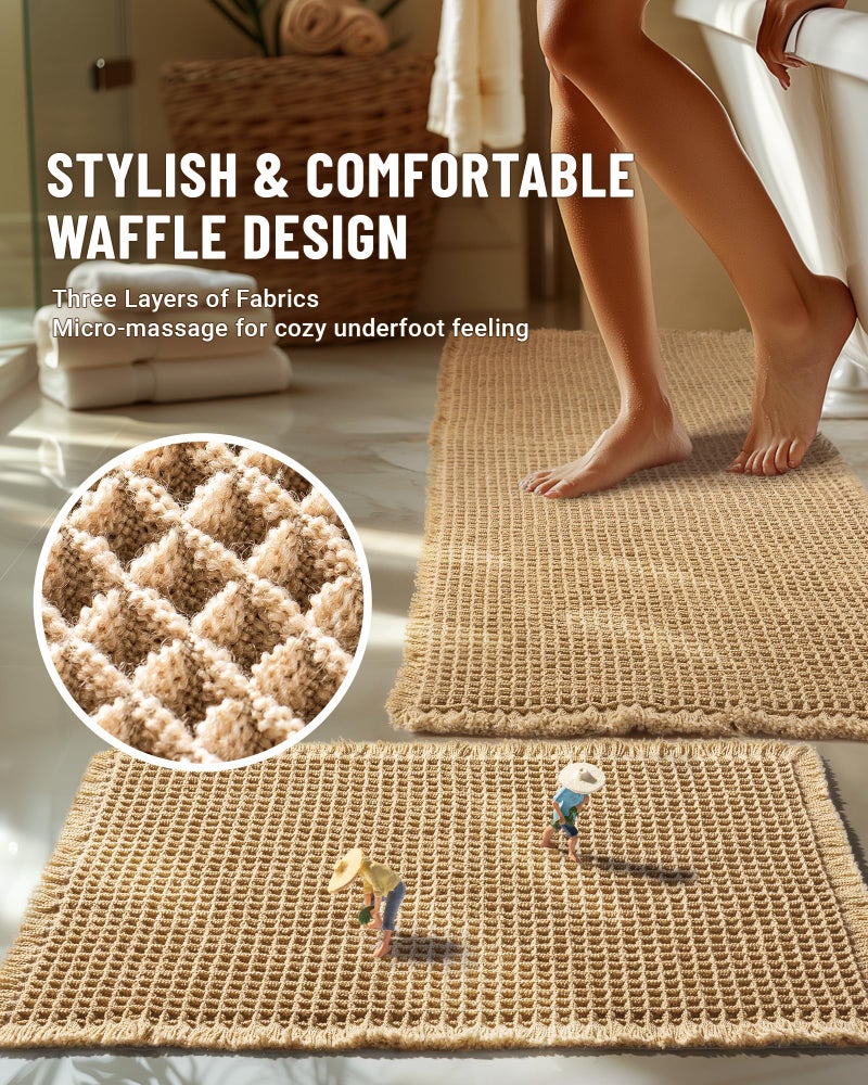 Furicher Large Waffle Bath Mat Set, Non Slip Bath Rug Set, Ultra Absorbent Bath Mats for Bathroom Decor, Extra Soft Floor Kitchen Rugs Sets 2 Piece, Washable Bath Runner Rug, Brown, 20"Ã—47" & 16"Ã—24" - Image 2