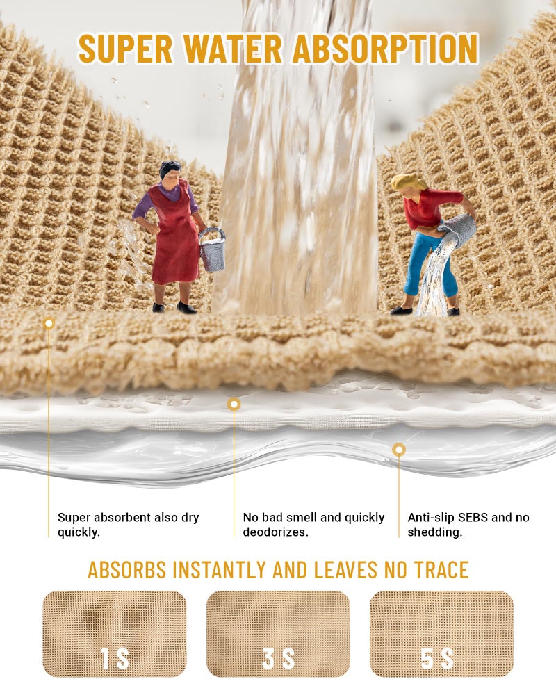 Furicher Large Waffle Bath Mat Set, Non Slip Bath Rug Set, Ultra Absorbent Bath Mats for Bathroom Decor, Extra Soft Floor Kitchen Rugs Sets 2 Piece, Washable Bath Runner Rug, Brown, 20"Ã—47" & 16"Ã—24" - Image 3