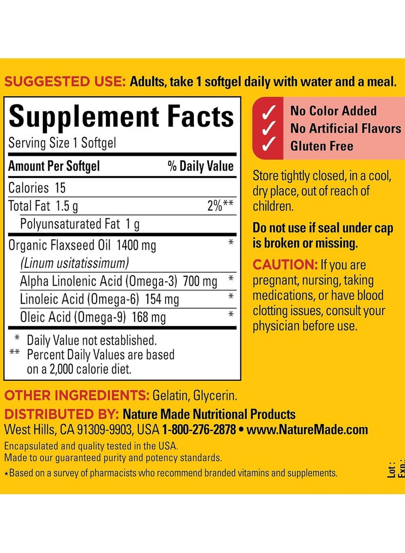 Nature Made Flaxseed Oil, 1400mg - 100 Softgels - Image 2