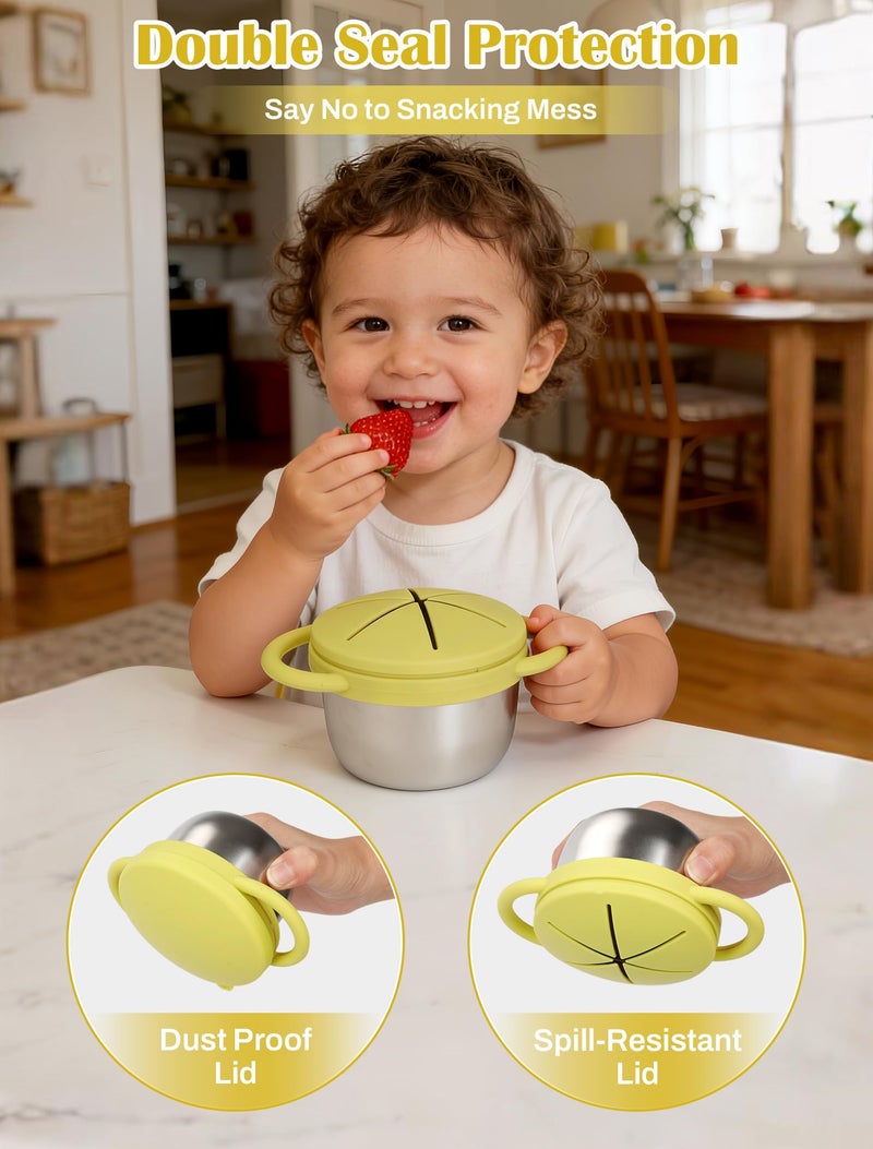 LOTBILL 2 Pack Stainless Steel Snack Cups for Toddlers Spill Proof, Toddler Snack Containers with Spill-Proof Silicone Lids & Handles, Dishwasher Safe Perfect for Mess-Free Snacking - Image 1