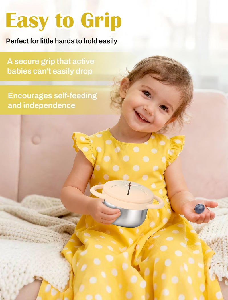 LOTBILL 2 Pack Stainless Steel Snack Cups for Toddlers Spill Proof, Toddler Snack Containers with Spill-Proof Silicone Lids & Handles, Dishwasher Safe Perfect for Mess-Free Snacking - Image 2