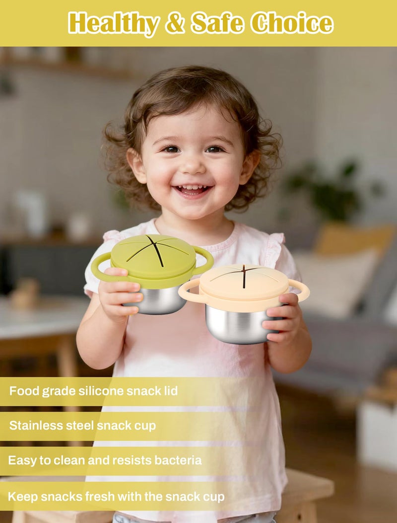 LOTBILL 2 Pack Stainless Steel Snack Cups for Toddlers Spill Proof, Toddler Snack Containers with Spill-Proof Silicone Lids & Handles, Dishwasher Safe Perfect for Mess-Free Snacking - Image 5