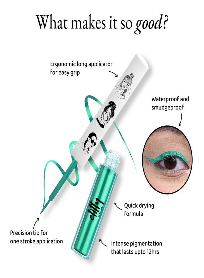 Elitty Power Move | Emerald Green Coloured Intense Waterproof Liquid Eyeliner (Metallic Finished) | Lasts Upto 12hrs | Smudge Proof, Witch Hazel Infused, Quick Drying - 1ml - Image 4