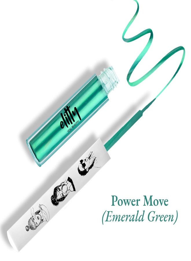 Elitty Power Move | Emerald Green Coloured Intense Waterproof Liquid Eyeliner (Metallic Finished) | Lasts Upto 12hrs | Smudge Proof, Witch Hazel Infused, Quick Drying - 1ml - Image 2