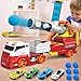 Dwi Dowellin Truck Toys for Kids 28 Large Car Toys Include 4 Racing Cars6 Ball with Light Sounds EejectionShooting Transport Cars Toy Gifts for Boys GirlsRED - Image 4