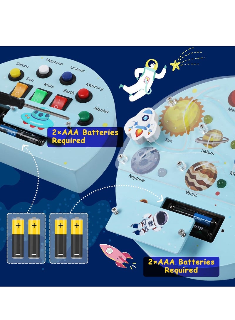 SOLARAE Sensory Toys with Light Switch, Montessori Busy Board, Space Theme Wooden Sensory Board, for Logical Hands-on Skill, Preschool Learning Activities, Gift for Toddlers - Image 4