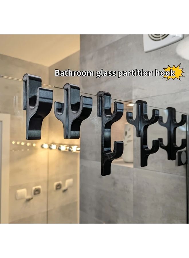 Black Double Hook For 8mm Glass Door Bathroom Towel Clothes Organizer Easy Install - Image 1