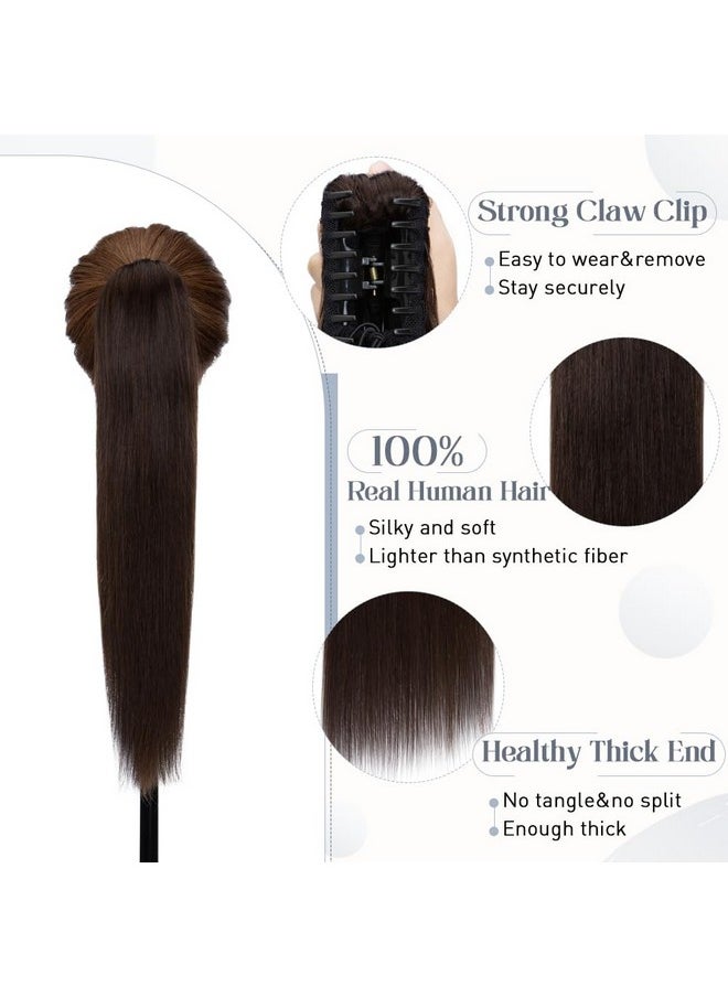 Rich Choices - Ich Choices Claw Clip Ponytail Extension Human Hair Real Hair Ponytail Extension Balayage Dark Brown 16 Inch 105G One Piece Clip In Long Ponytail Hair Extensions Straight For Women 2 - Image 1