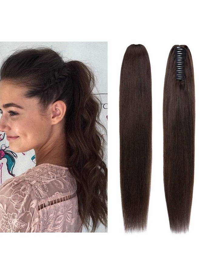 Rich Choices - Ich Choices Claw Clip Ponytail Extension Human Hair Real Hair Ponytail Extension Balayage Dark Brown 16 Inch 105G One Piece Clip In Long Ponytail Hair Extensions Straight For Women 2 - Image 1