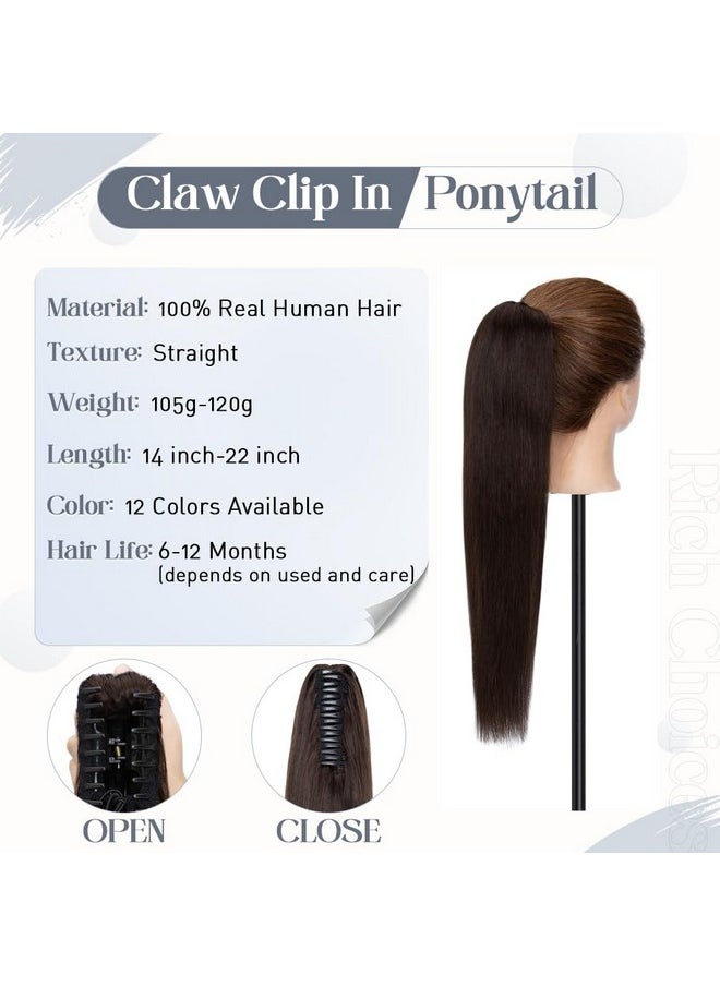 Rich Choices - Ich Choices Claw Clip Ponytail Extension Human Hair Real Hair Ponytail Extension Balayage Dark Brown 16 Inch 105G One Piece Clip In Long Ponytail Hair Extensions Straight For Women 2 - Image 1