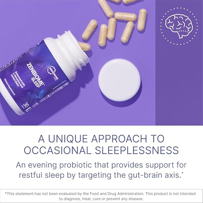 Microbiome Labs Zenbiome Sleep - L Theanine Supplement with Lemon Balm Extract & Probiotics with Bifidobacterium Longum - Help Soothe the Gut-Brain Axis at Bedtime (30 Capsules) - Image 2