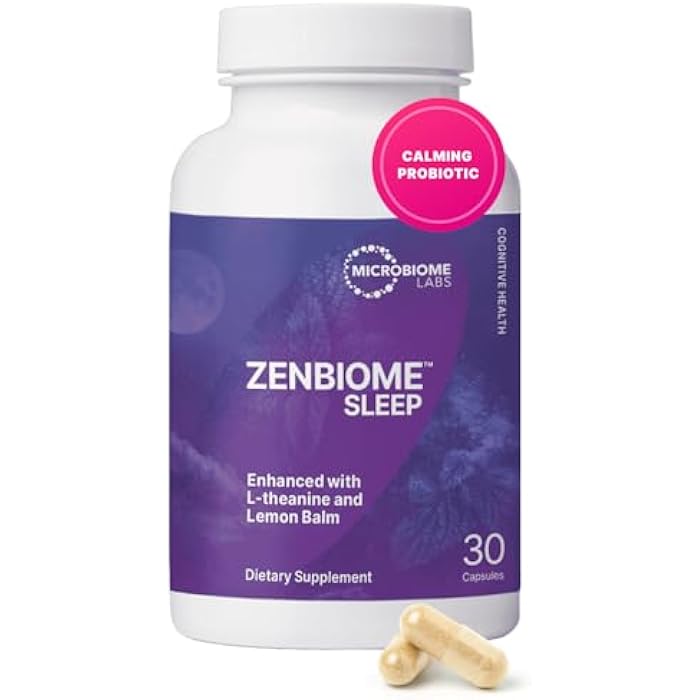 Microbiome Labs Zenbiome Sleep - L Theanine Supplement with Lemon Balm Extract & Probiotics with Bifidobacterium Longum - Help Soothe the Gut-Brain Axis at Bedtime (30 Capsules) - Image 1
