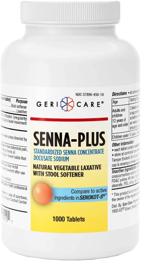 GeriCare Senna Plus Laxative Tablets 50 mg  86 mg Strength Docusate SodiumSennosides 1000 Tablets - Image 1