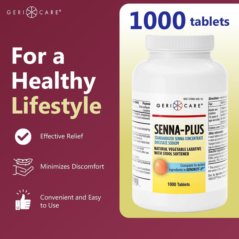 GeriCare Senna Plus Laxative Tablets 50 mg  86 mg Strength Docusate SodiumSennosides 1000 Tablets - Image 4