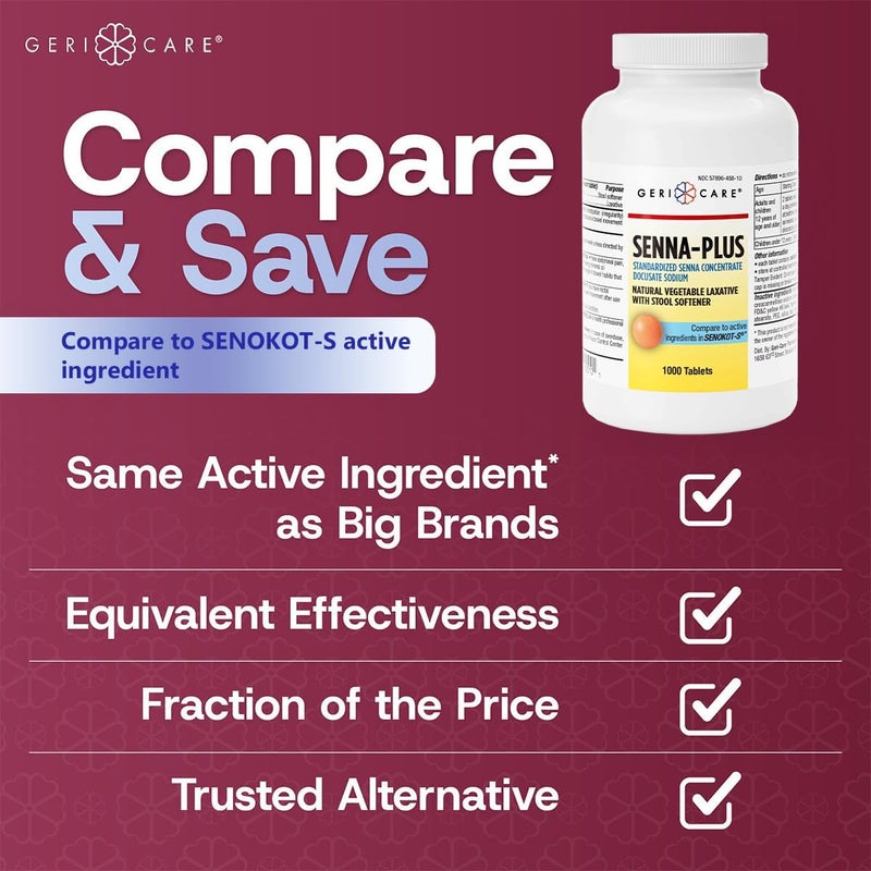 GeriCare Senna Plus Laxative Tablets 50 mg  86 mg Strength Docusate SodiumSennosides 1000 Tablets - Image 2