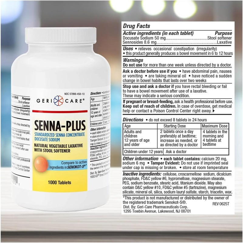 GeriCare Senna Plus Laxative Tablets 50 mg  86 mg Strength Docusate SodiumSennosides 1000 Tablets - Image 3