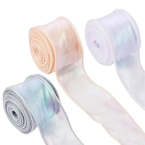 KISSITTY Iridescent Organza Ribbon Sheer Easter Craft Decorative Ribbon for Flowers Floral Bouquets Garlands Wedding Gift Wrapping Hair Bows Decors Ornaments - Image 1