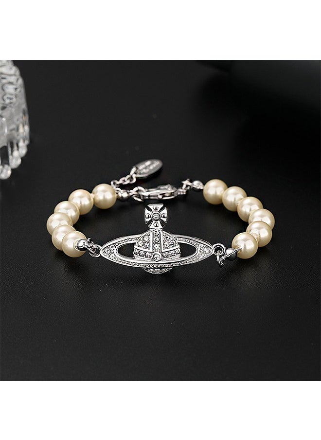 Beyond Diamond Saturn Pearl Bracelet, Anti Rust and Anti Fading Silver Plating Bracelet, Bangle for Women Jewelry (Silver)  - Image 3