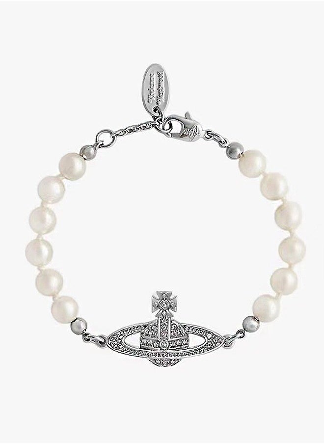 Beyond Diamond Saturn Pearl Bracelet, Anti Rust and Anti Fading Silver Plating Bracelet, Bangle for Women Jewelry (Silver)  - Image 1