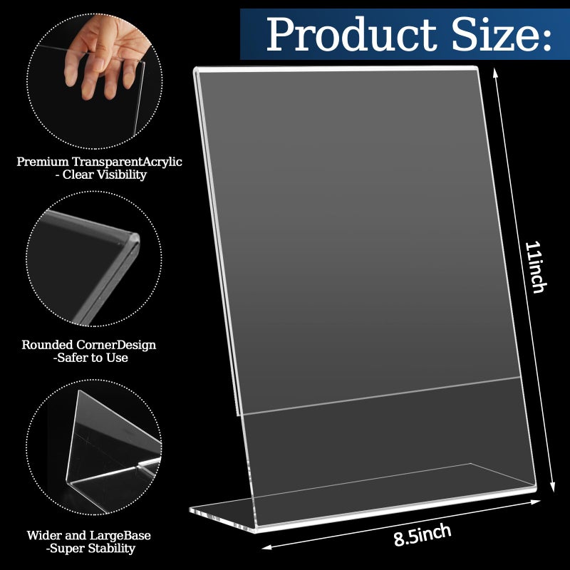 StyEdEk 12 Pack 8.5x11 Inch Acrylic Sign Holder Clear Plastic Table Paper Display Stand L-Shape Vertical Menu Holder Stand Picture Photo Flyer Display Stand for Desktop Flyers, Documents, Office, Restaurants - Image 2