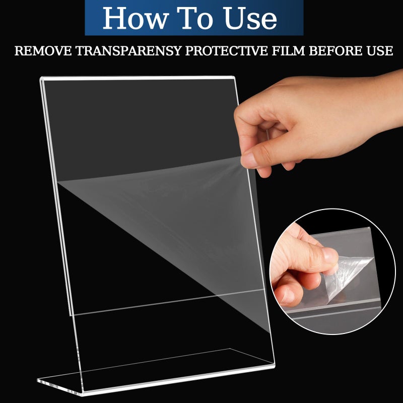 StyEdEk 12 Pack 8.5x11 Inch Acrylic Sign Holder Clear Plastic Table Paper Display Stand L-Shape Vertical Menu Holder Stand Picture Photo Flyer Display Stand for Desktop Flyers, Documents, Office, Restaurants - Image 3