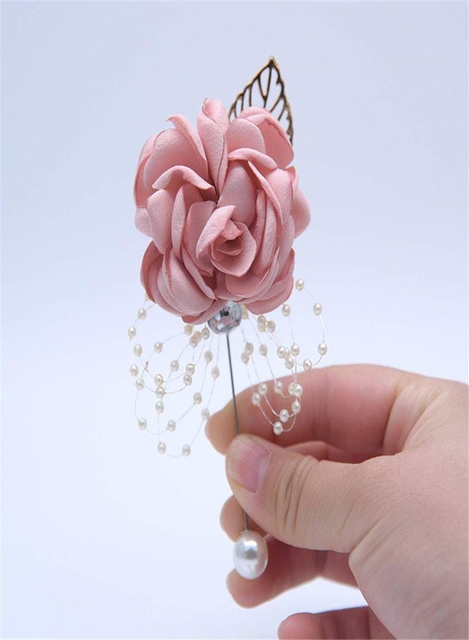 Flonding Rose Wedding Wrist Corsage and Boutonniere Set Party Prom Hand Ribbon Flower Suit Decor (Champagne Pink) - Image 4