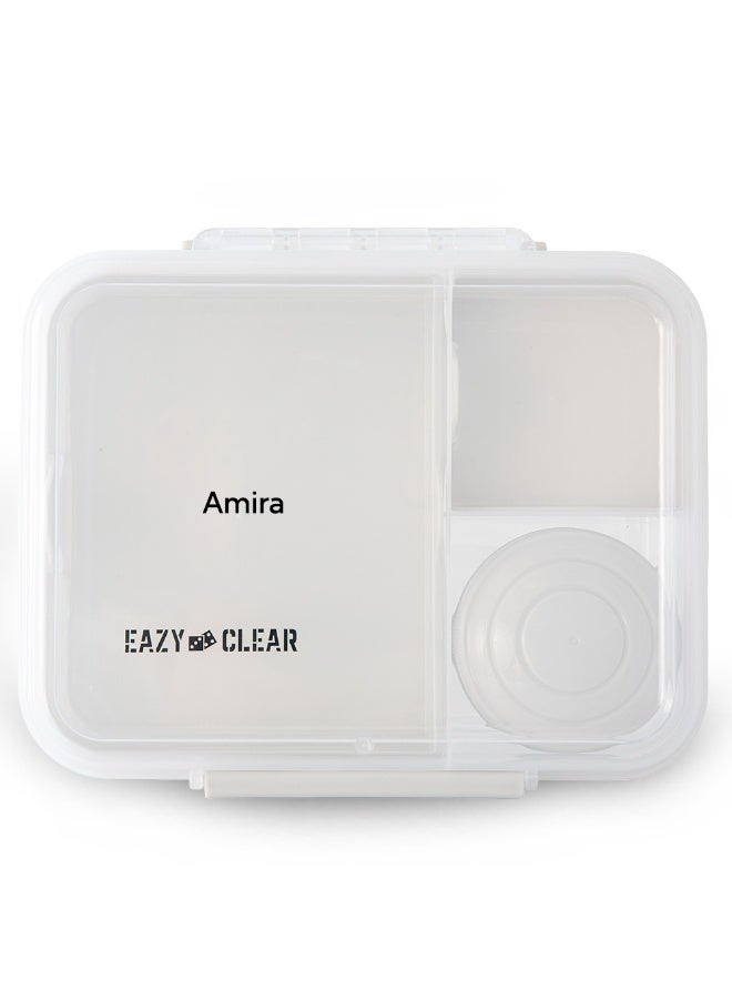 Eazy Kids Personalized 3/4/5 Compartment Convertible 1650ml Bento Lunch Box with 150ml Gravy Bowl - Grey - Image 1