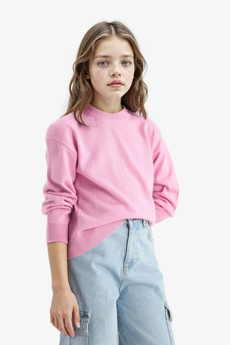 ديفاكتو Girl Standard Fit Crew Neck Knit Pullover
