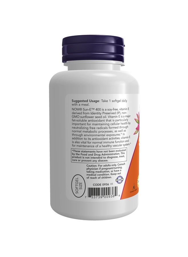 now Supplements, Sun-E™ 400 IU with d-alpha Tocopherol from Non-GMO Sunflower Oil, 120 Softgels - Image 3