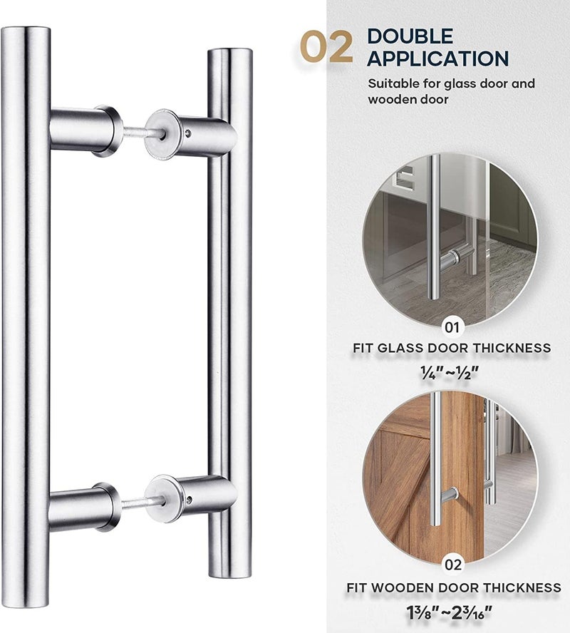 RAB Glass Handle Stainless Steel Main Door Handle, H Type Glass Door Handle Set (Code:- GLS Hand, Finish:- TT, Size:- Hole to Hole 12", Full Length 15" Pack of 1 Set) - Image 3