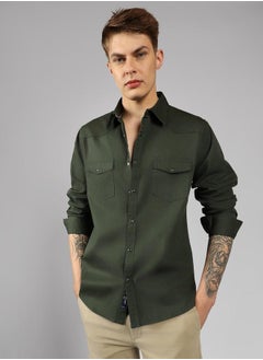 Dennis Lingo Relaxed Fit Kombu Green Cotton Shirt – Trendy and Comfortable  - Image 1