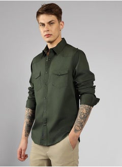 Dennis Lingo Relaxed Fit Kombu Green Cotton Shirt – Trendy and Comfortable  - Image 2