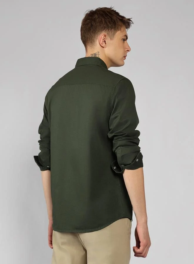 دينيس لينغو Relaxed Fit Kombu Green Cotton Shirt – Trendy and Comfortable