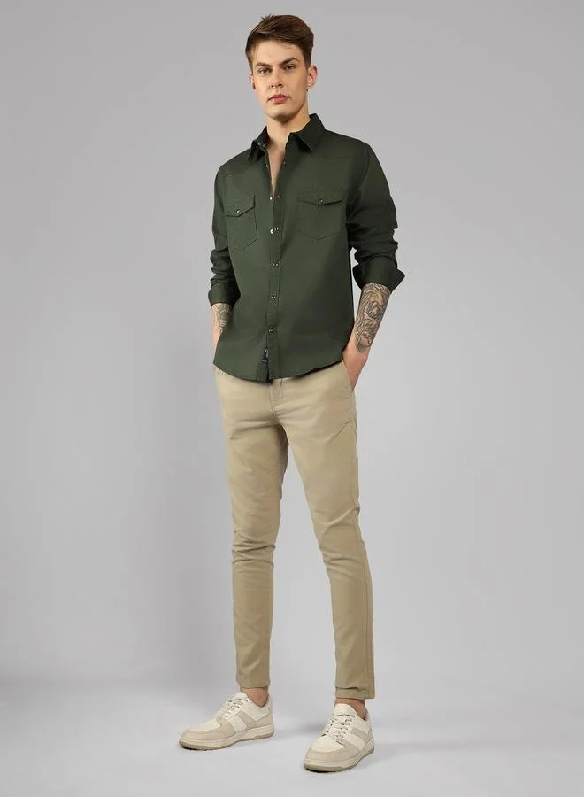دينيس لينغو Relaxed Fit Kombu Green Cotton Shirt – Trendy and Comfortable
