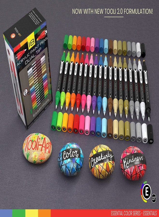 TOOLI-ART Essential Color Series Acrylic Paint Marker Set for Rock Painting, Canvas, Cups, Plastic, Metal, Glass, Paint, Fabric, Wood, Non-Toxic, Quick Drying, Water Based (18 DOUBLE SIDES) - Image 2