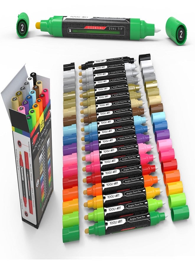TOOLI-ART Essential Color Series Acrylic Paint Marker Set for Rock Painting, Canvas, Cups, Plastic, Metal, Glass, Paint, Fabric, Wood, Non-Toxic, Quick Drying, Water Based (18 DOUBLE SIDES) - Image 1