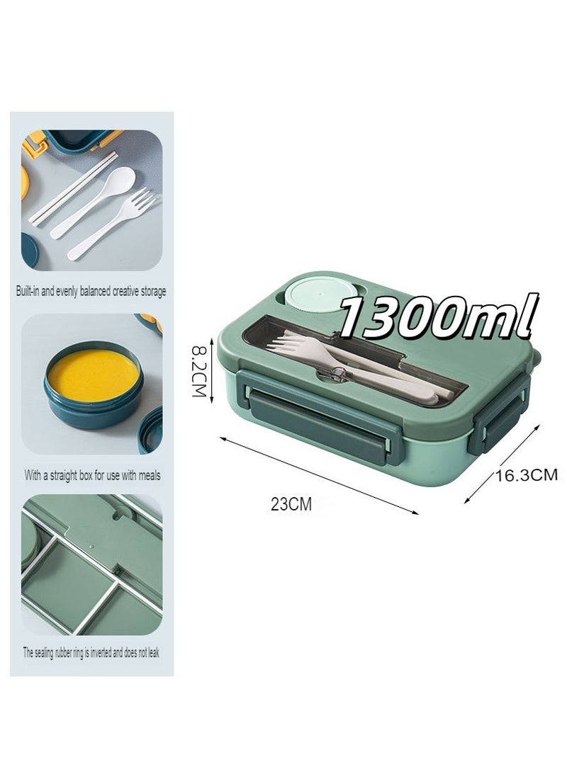 EXCLIFE - 1300ml Lunch box microwave sealed lunch box with fork spoon chopsticks sauce - Image 1