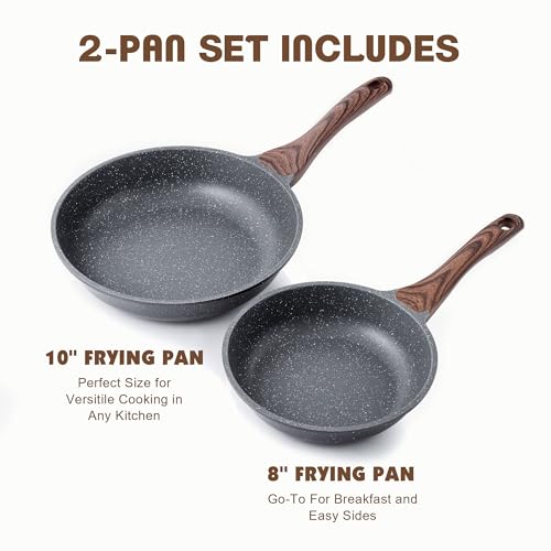 SENSARTE Nonstick Frying Pan Skillets, Swiss Granite Coating Omelette Pans, Healthy Cookware Chef's Pans, Free of Intentionally Added PFOA (8+10 Inch) - Image 4