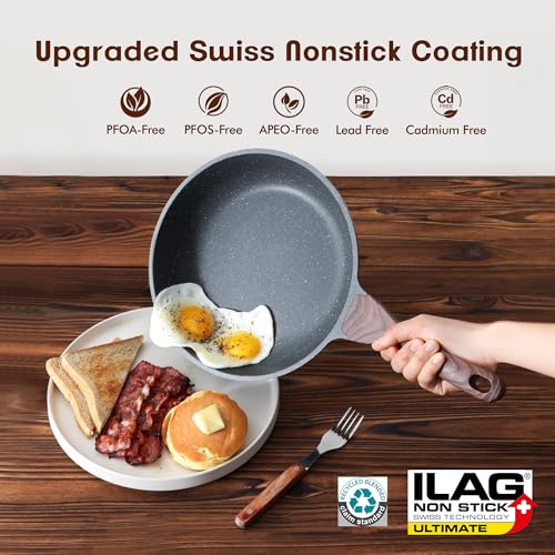 SENSARTE Nonstick Frying Pan Skillets, Swiss Granite Coating Omelette Pans, Healthy Cookware Chef's Pans, Free of Intentionally Added PFOA (8+10 Inch) - Image 2