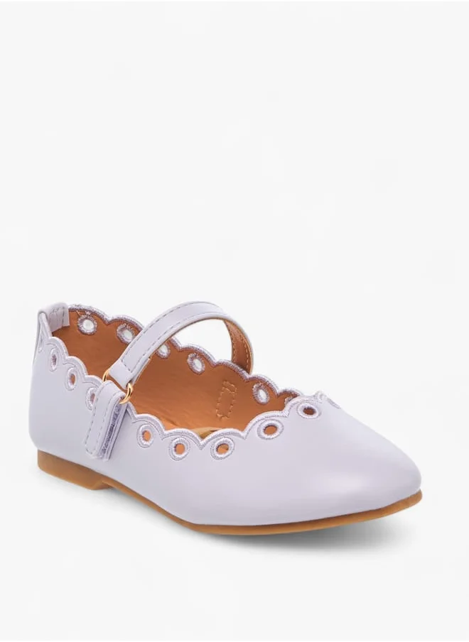 جونيورز Girls Scallop Detail Ballerina Shoes With Hook And Loop Closure