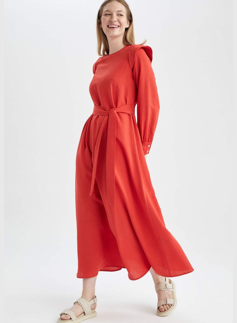 DeFacto Belted Shoulder-Pad Dress - Image 4