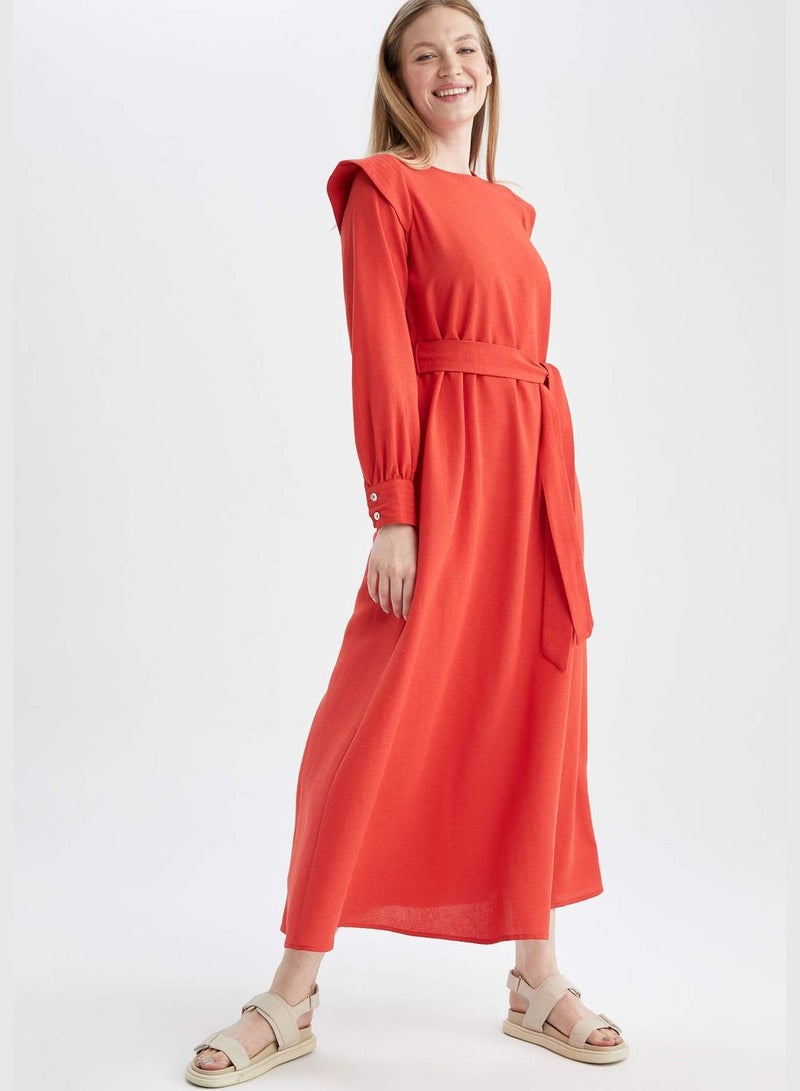 DeFacto Belted Shoulder-Pad Dress - Image 5