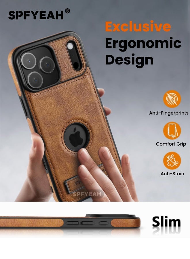 SPFYEAH iPhone 17 Pro Max Case with Privacy Screen Protector | 2-in-1 Bundle, Leather Case with Kickstand, Luxury, Elegant, and Beautiful Design Cover, Shockproof Slim Phone Cover Compatible with iPhone 17 Pro Max 6.9 inch (Brown, 1+1 Pack) - Image 2