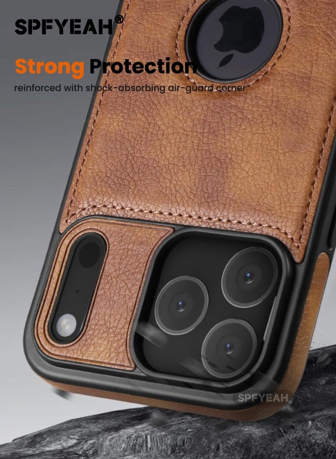 SPFYEAH iPhone 17 Pro Max Case with Privacy Screen Protector | 2-in-1 Bundle, Leather Case with Kickstand, Luxury, Elegant, and Beautiful Design Cover, Shockproof Slim Phone Cover Compatible with iPhone 17 Pro Max 6.9 inch (Brown, 1+1 Pack) - Image 4