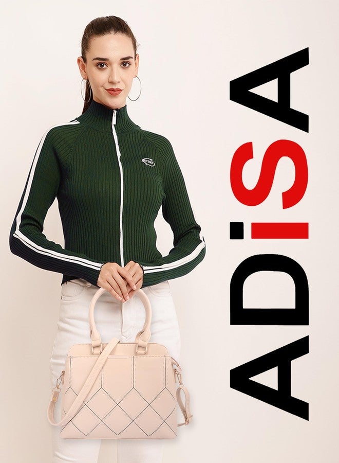 ADISA embroidered handbag shoulder bag for women and girls with detachable sling belt (AD4080-CRE) - Image 5