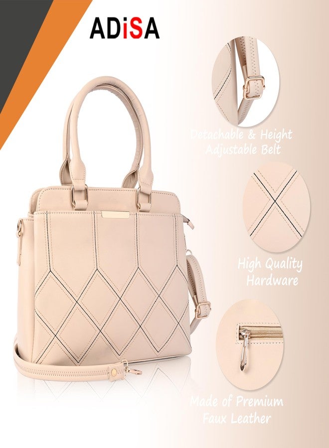 ADISA embroidered handbag shoulder bag for women and girls with detachable sling belt (AD4080-CRE) - Image 3