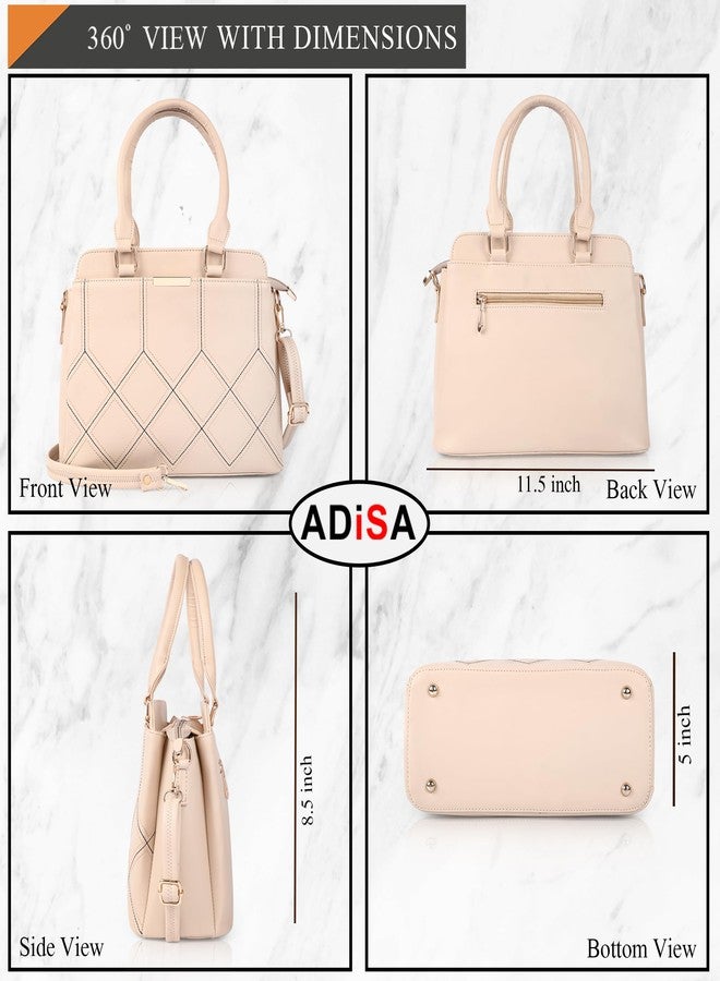 ADISA embroidered handbag shoulder bag for women and girls with detachable sling belt (AD4080-CRE) - Image 2