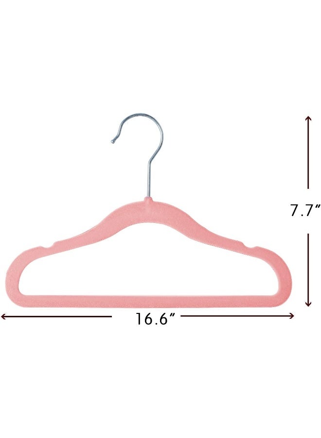 Finnhomy Non-Slip Clothes Hangers for Baby and Kids 30-Pack Velvet Hangers with 10 Finger Clips, Light Pink - Image 3