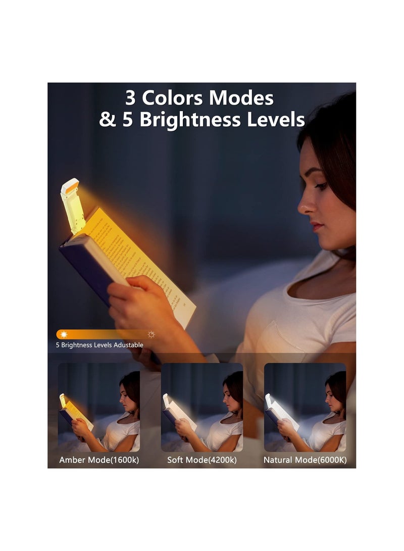 Book Light with Timer, USB Rechargeable Reading Light with Memory Function, 1.4 oz Ultralight Clip-on Bookmark Light, 3 Colors u0026 5 Brightness, 500 mAh Up to 80+Hrs, Perfect for Bookworms(White) - Image 3